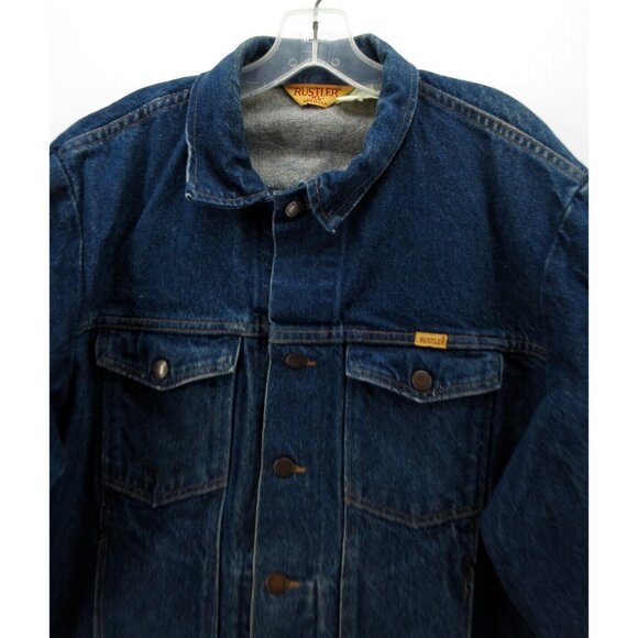 VINTAGE Rustler Jacket XL Trucker Moto Button Up Denim 80s 90s USA * - Picture 2 of 14